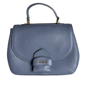 Furla Light Blue Leather Top Handle Bag Gold Hardware